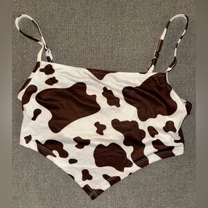 Brown and White Cow Print Crop Top